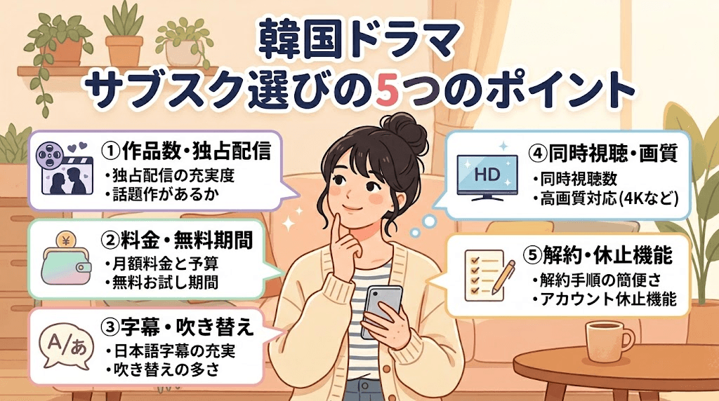 失敗しない韓国ドラマ向けサブスク動画配信サービスの選び方を解説している画像