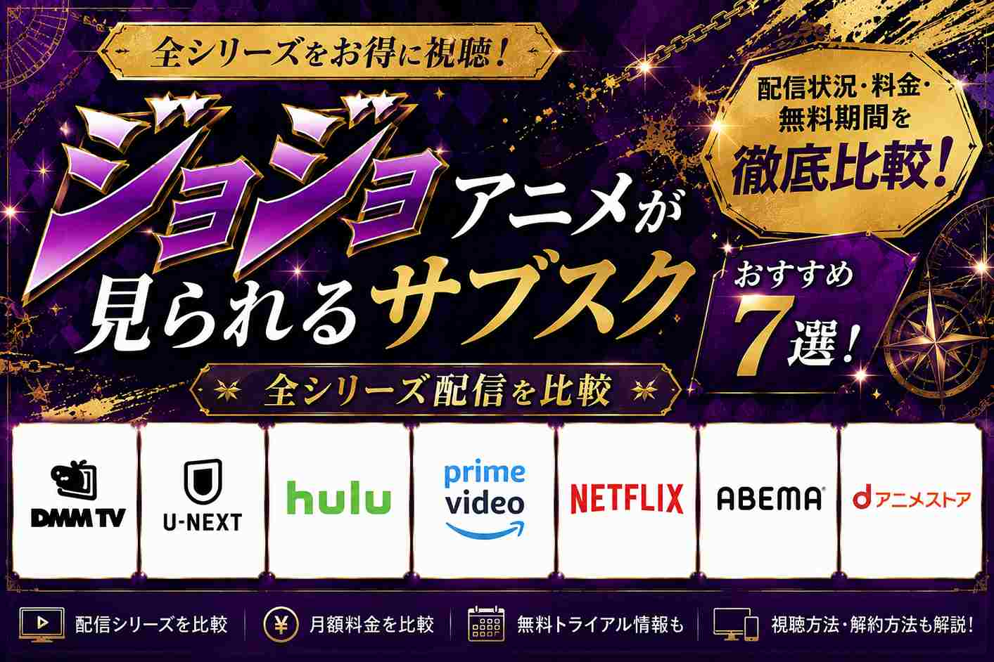 ジョジョアニメが見られるサブスクおすすめ7選!全シリーズ配信を比較