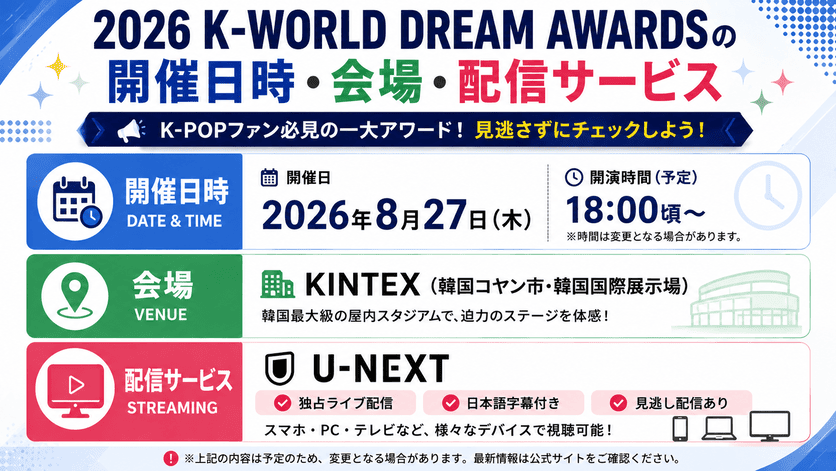 2026 K-WORLD DREAM AWARDSの開催日時・会場・配信サービス