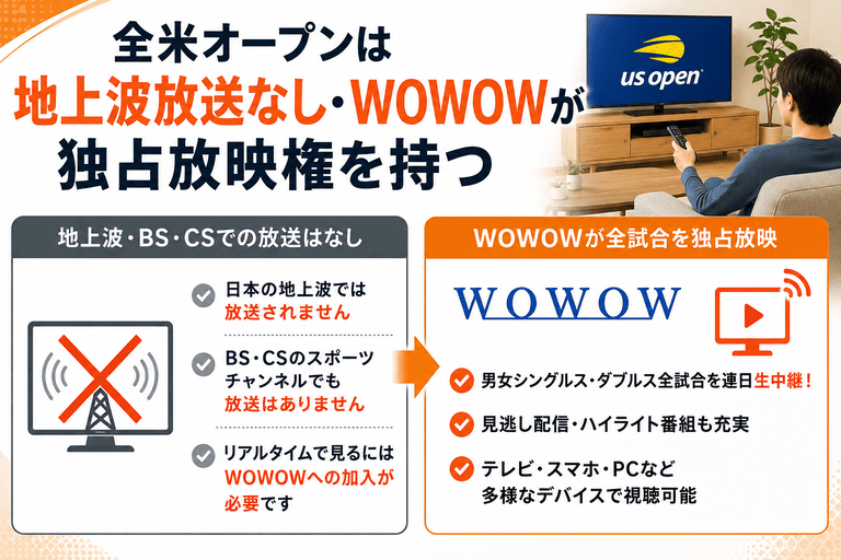 全米オープンは地上波放送なし・WOWOWが独占放映権を持つ