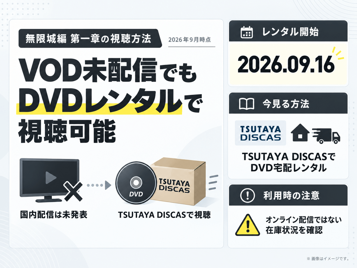『劇場版「鬼滅の刃」無限城編 第一章 猗窩座再来 』はTSUTAYA DISCASでレンタル視聴できる