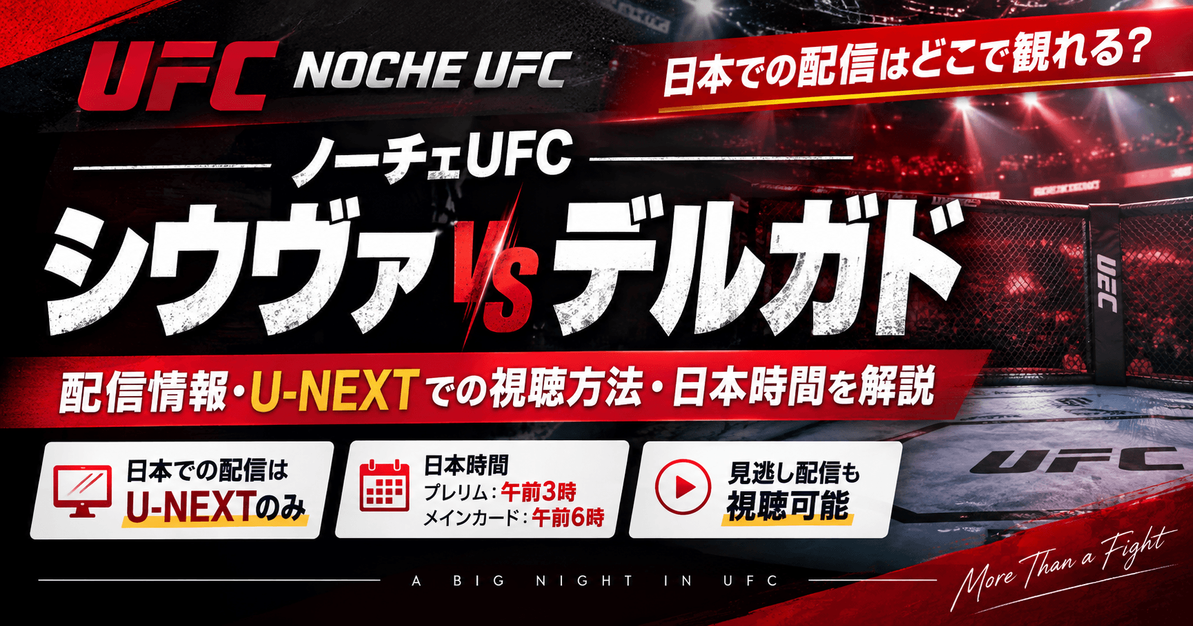 ノーチェUFC:シウヴァ vs. デルガドの配信はどこで観れる?U-NEXTでの視聴方法と日本時間を解説