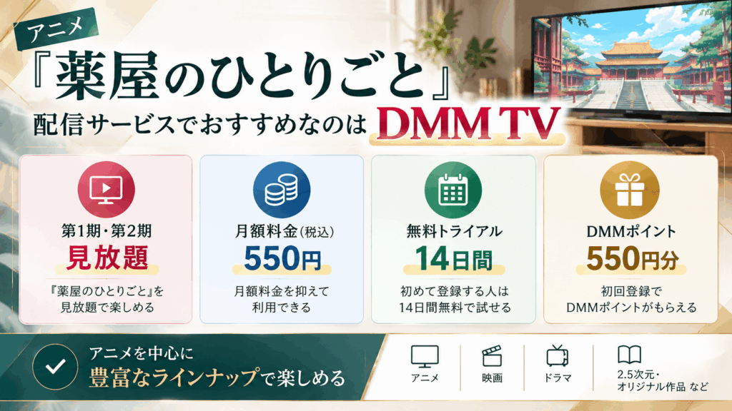 【結論】アニメ『薬屋のひとりごと』配信サービスでおすすめなのはDMM TV