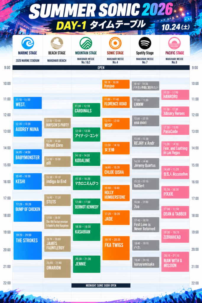 サマソニ2026のタイムテーブル