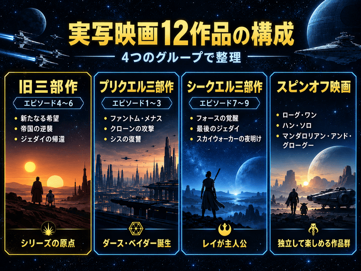 スターウォーズ実写映画12作品の公開順一覧と各作品のあらすじ